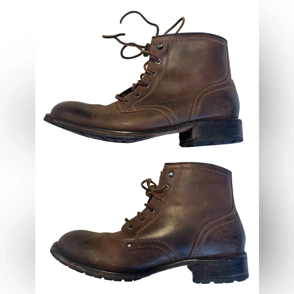 Cole Haan Grand OS Leather Boots Men 9 Brown Lace Up Distressed Workwear Rugged - Picture 8 of 16